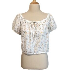 Pink Rose Size M Ivory Floral Print Blouson Crop Top Cottagecore Delicate